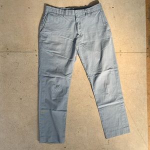 J Crew Mens Slim Cropped Tailored Cotton Pants in Mini-Pinstripe Blue Size 32/29